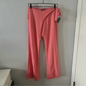 Volcom Rev Me Up Coral Pink Linen Blend Crossover Tie Beach Pants